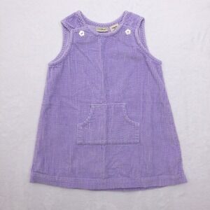 LL Bean Corduroy Jumper Dress Kids 3T Purple Flower Buttons Sleeveless Easter